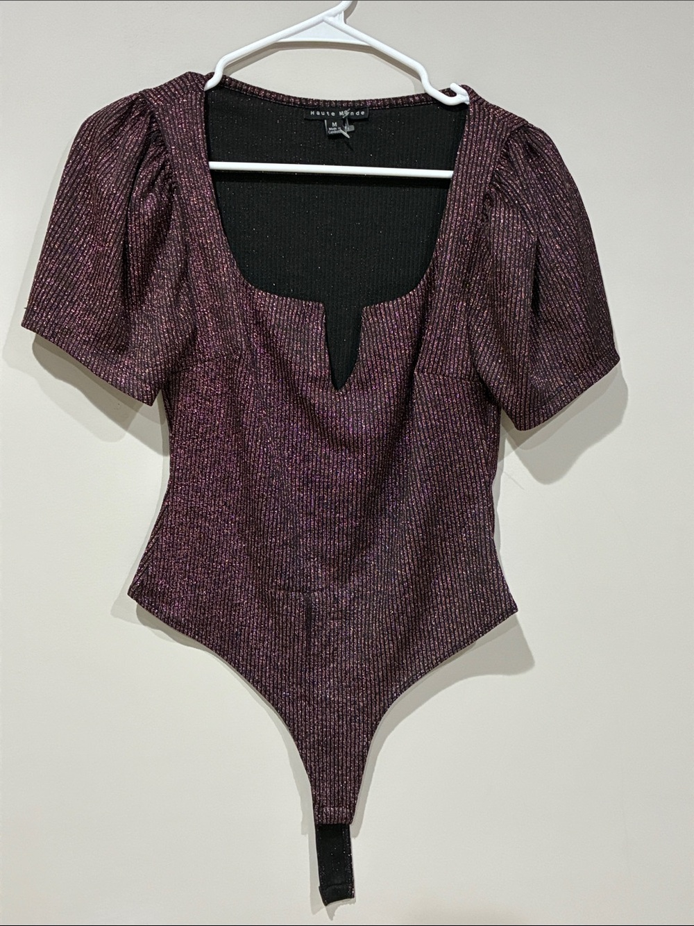 Haute Monde NWOT Med Metallic Plum Scoop Neck Bodysuit